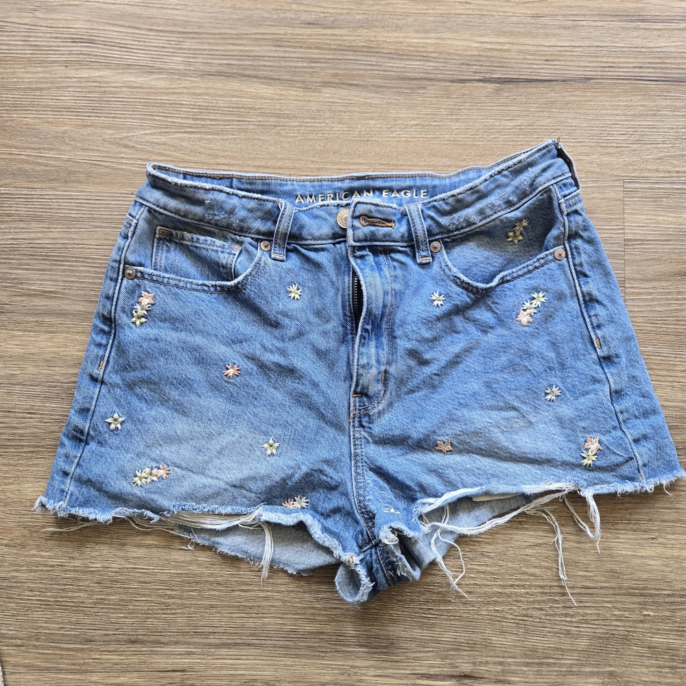 American Eagle Outfitters Floral Embroidered Jean Shorts
